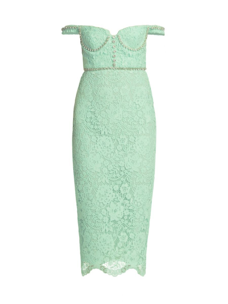 Crystal Bustier Lace Midi-Dress | Saks Fifth Avenue
