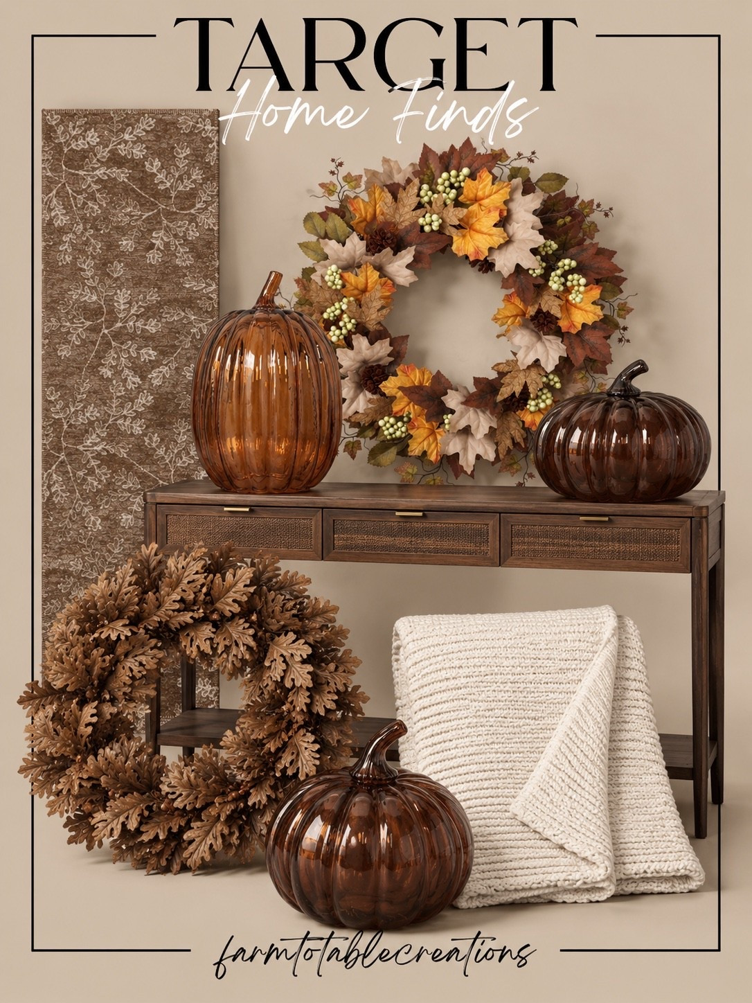 Target Fall Home Finds 🍂🤎

Target’s fall collection is bringing all the warm, cozy vibes! Rich amber glass pumpkins, layered autumn wreaths, warm wood tones and chunky knit textures make these finds perfect for transitioning your home into the coziest season.

Follow @farmtotablecreations on Instagram for more cozy home finds and trending decor.

I love how these pieces feel distinctly fall without being overly themed. The glass pumpkins add a beautiful elevated touch, while the wreaths and creamy knit throw bring in texture and warmth—perfect for an entryway, console table or living room refresh.

#LTKHome #TargetStyle #TargetFinds #TargetHome #TargetHomeDecor #TargetDecor #FallDecor #FallHomeDecor #CozyFall #AutumnDecor #FallHome #CozyHome #AffordableHomeDecor #HomeDecorFinds #LTKFinds

#LTKHome #LTKSeasonal