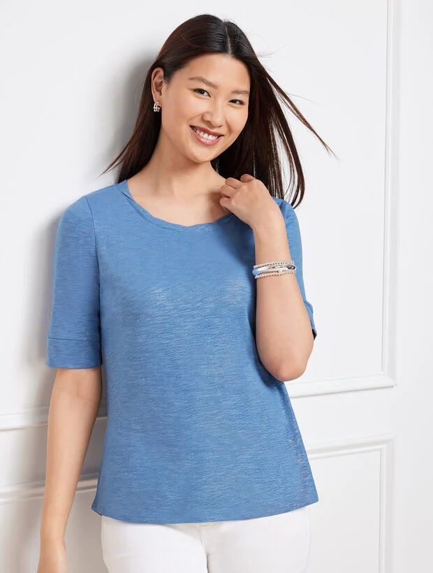 Shimmer Roll Cuff Twist Neck Tee | Talbots