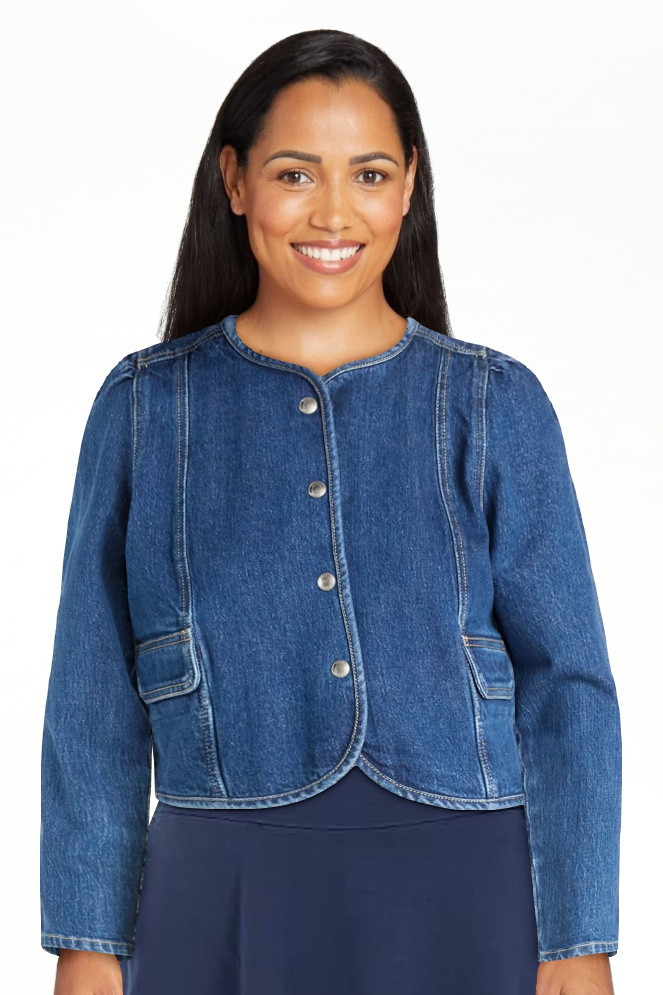 Free Assembly Women's Cropped Denim Jacket with Puff Sleeves, Sizes XS-XXL | Walmart (US)