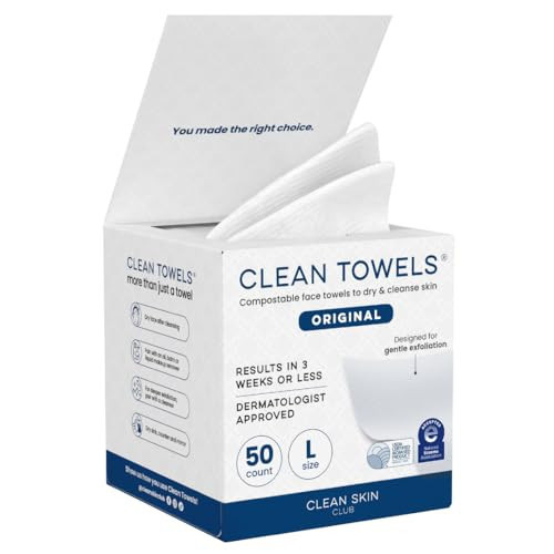 Clean Skin Club Clean Towels® Large, 100% USDA Biobased Face Towel, Disposable Face Towelette, Eczema Association Accepted, Makeup Remover Dry Wipes, Ultra Soft, 1 Pack, 50 Ct | Amazon (US)