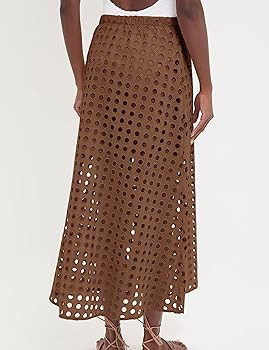 Ailoqing 2026 Summer Casual Long Skirt for Women Cotton Eyelet Beach Maxi Skirt with Underneath | Amazon (US)