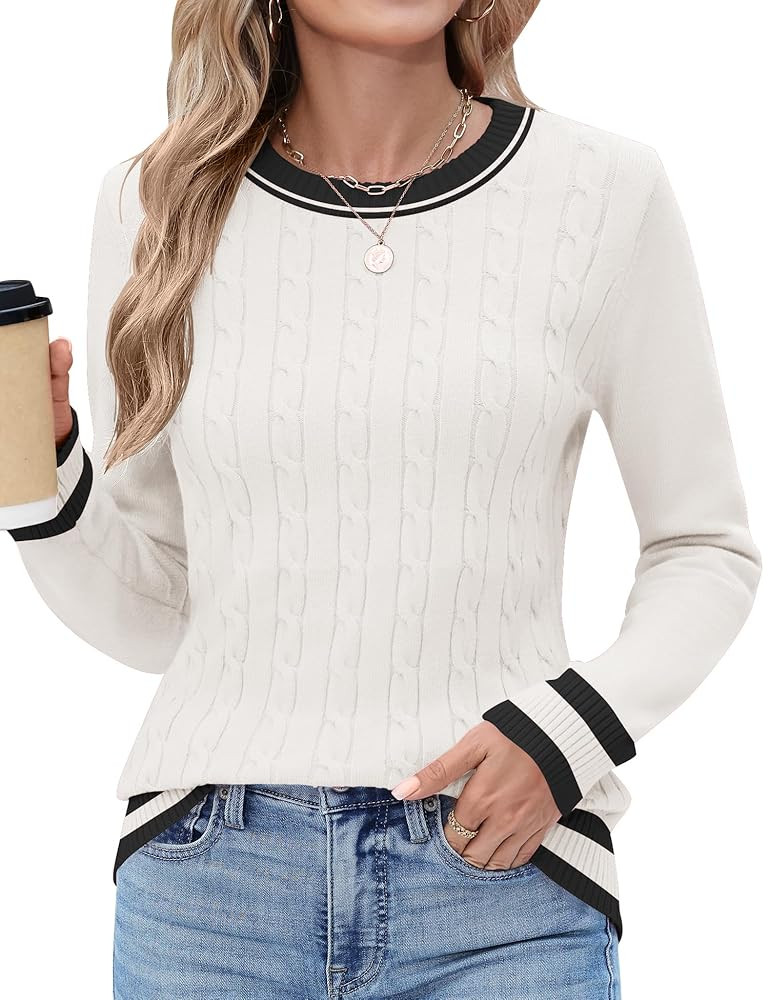 Women Crew Neck Long Sleeve Sweater Fall Lightweight Pullover Tops Dressy Casual Basic Clo... | Amazon (US)