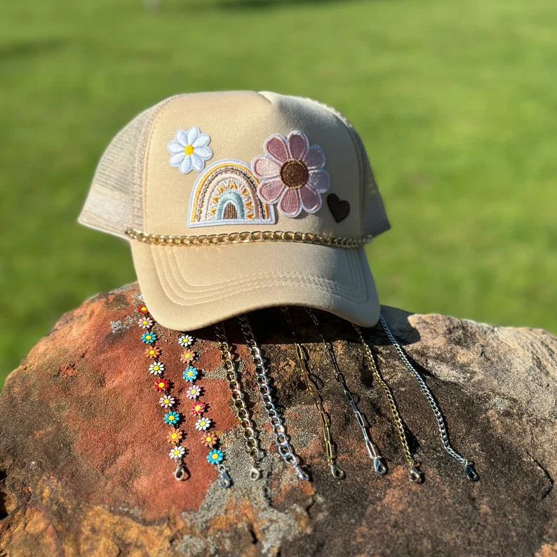 Trucker Hat Chain Gold Chain Silver Chain Trucker Hat Accessory Paperclip Chain Flower Chain Hat ... | Etsy (US)
