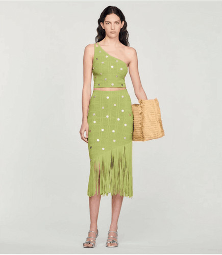 Sandro diagonal shoulder short knit sling tassel skirt two-piece suit | eBay | eBay US