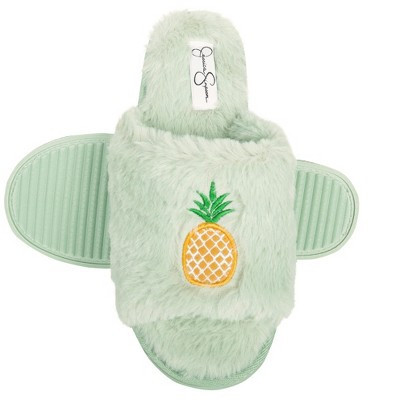 Jessica Simpson Womens Fuzzy Open Toe Slide Slipper - Mint/Small | Target