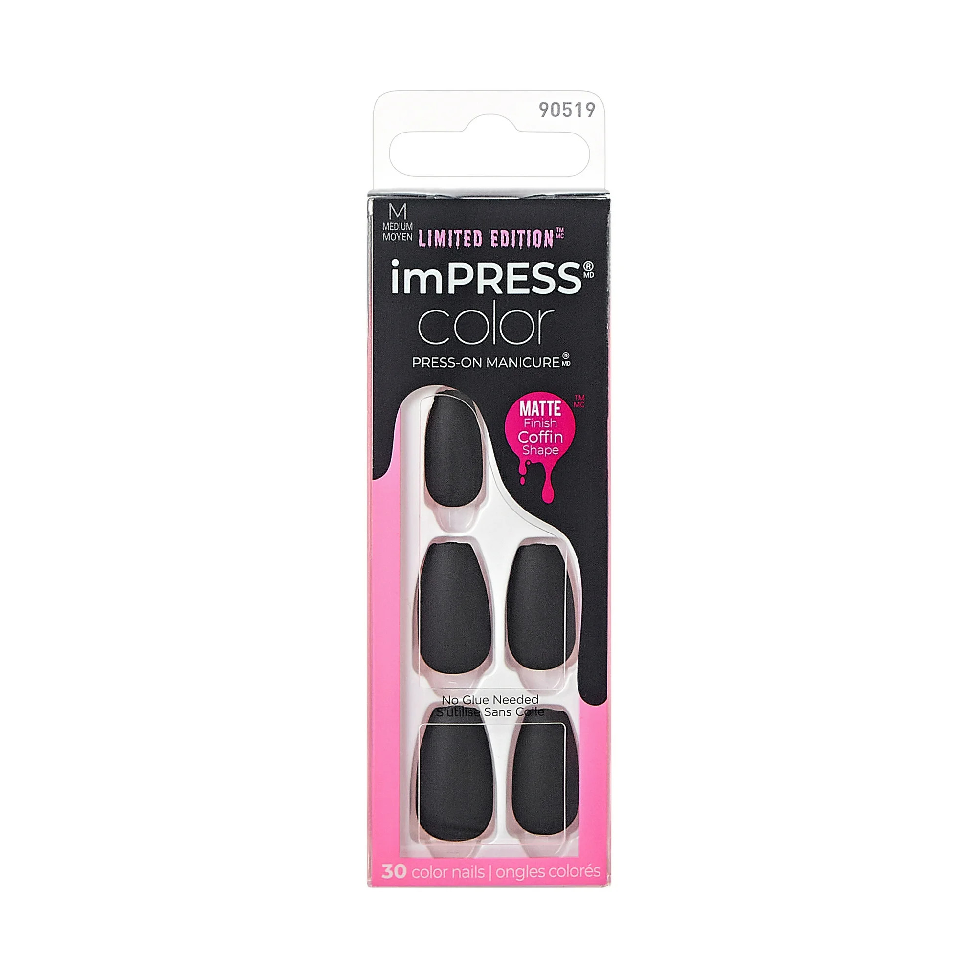 KISS imPRESS Color Press-On Manicure Halloween, Black, Medium Length, Coffin Shape, 'Thriller Nig... | Walmart (US)