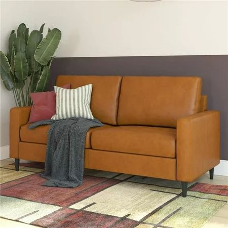 Dorel Living DE51614 Faux Leather Marius Modern Sofa, Camel | Walmart (US)