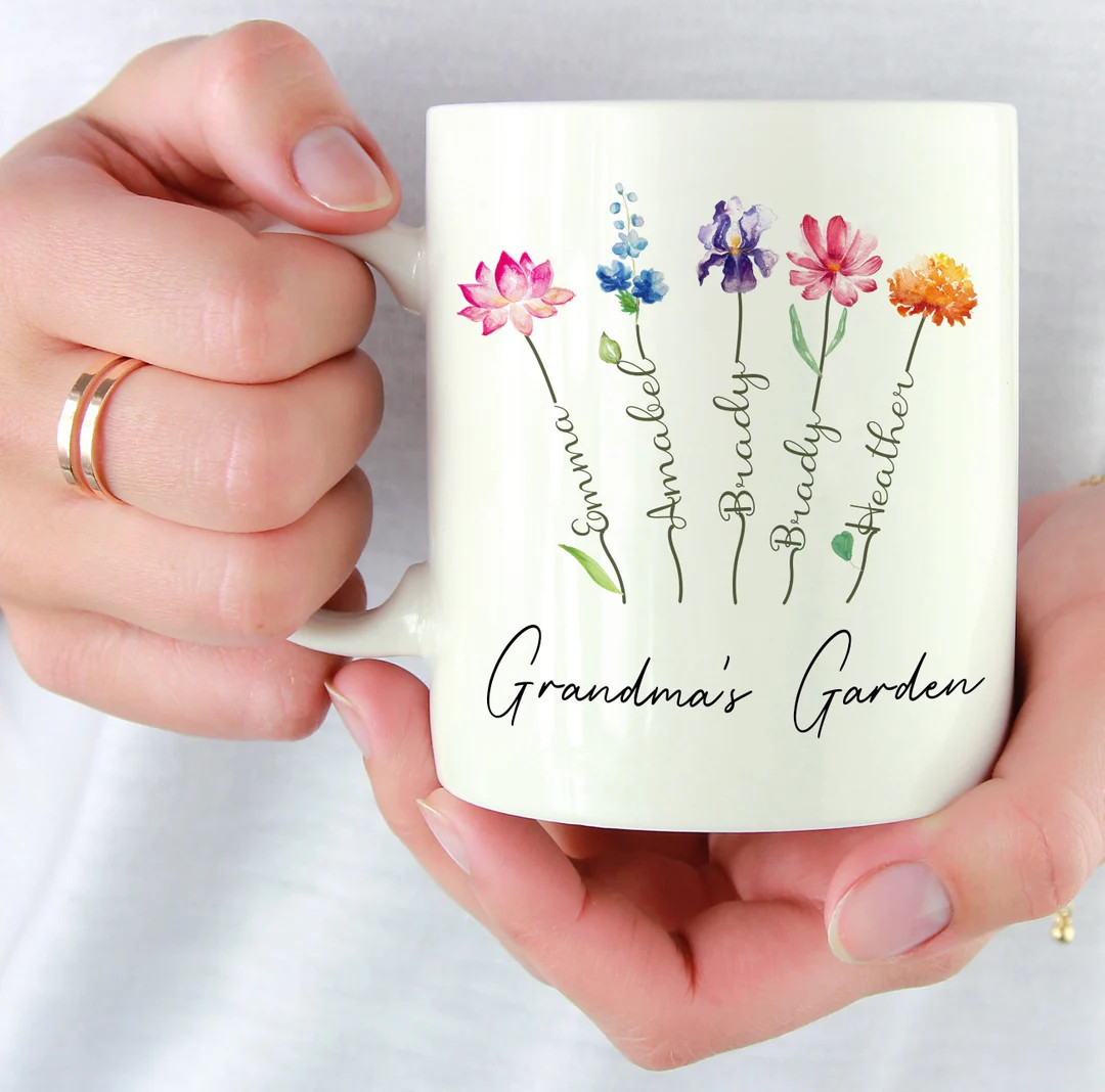 Month Flower Mug Design, Grandma's Garden Mug, Gift Ideas For Nana, Gigi, Customized Coffee Mug, ... | Etsy (US)