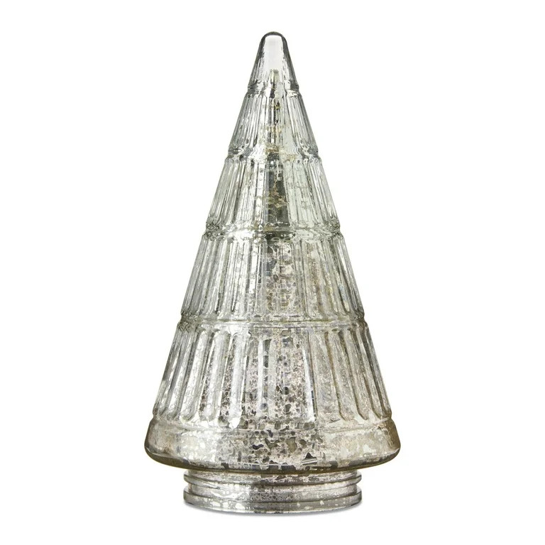 Glass Ribbed Christmas Tree Tabletop Decoration, Silver, 7.9", by My Texas House | Walmart (US)