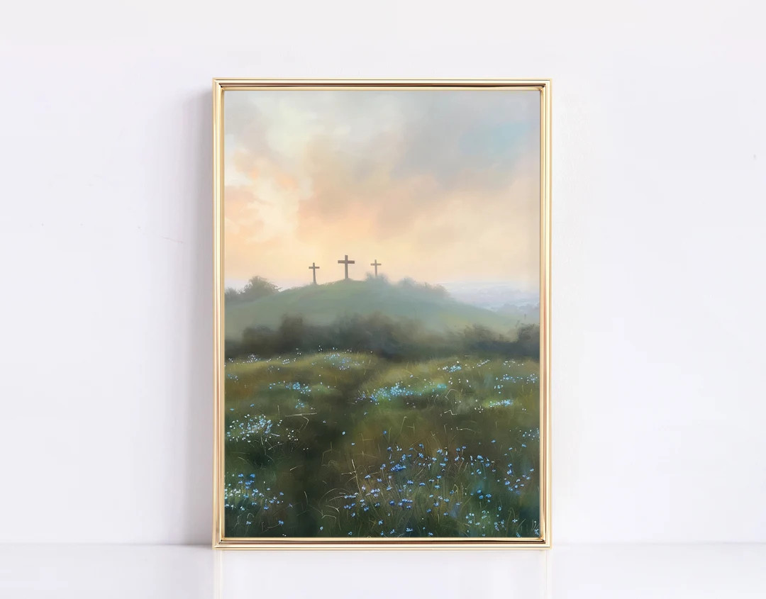 Calvary Hill Christian Art Easter Digital Print Neutral Vintage Easter Resurrection Jesus Christ ... | Etsy (US)