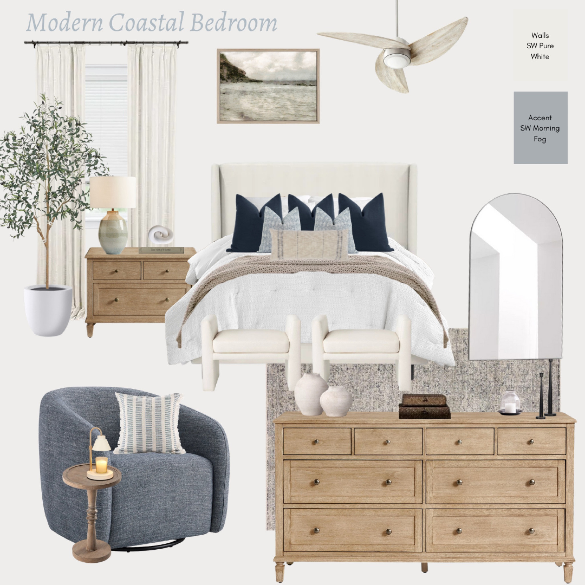 Modern Coastal Bedroom! 

Blue accents, bedroom design, coastal bedroom, modern bedroom design, Tilly bed, upholstered bed, arch mirror, Sausalito dresser, Sausalito nightstand, dresser decor, cozy corner, reading corner, swivel chair, bedroom accent chair, corner chair, bedroom cozy corner, bedroom faux tree, planter, wall art, coastal art, moody art, above the bed art, coastal ceiling fan, light ceiling fan, modern ceiling fan, bedroom curtains, bedroom paint colors, bedroom rug, coastal rugg

#LTKfamily #LTKstyletip #LTKhome