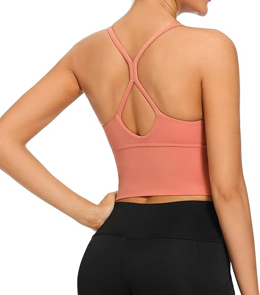VIBOJOY Longline Strappy Padded Sports Bras Workout Running Tank Crop Tops Yoga Gym Fitness Activ... | Amazon (US)