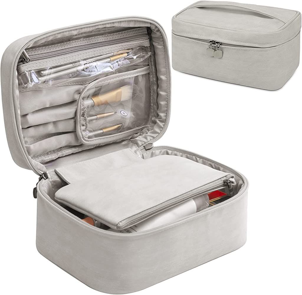 KTMOUW Makeup Bag Waterproof Cosmetic Bag Leather Makeup Travel Bag Portable Makeup Brush Bag Mul... | Amazon (US)