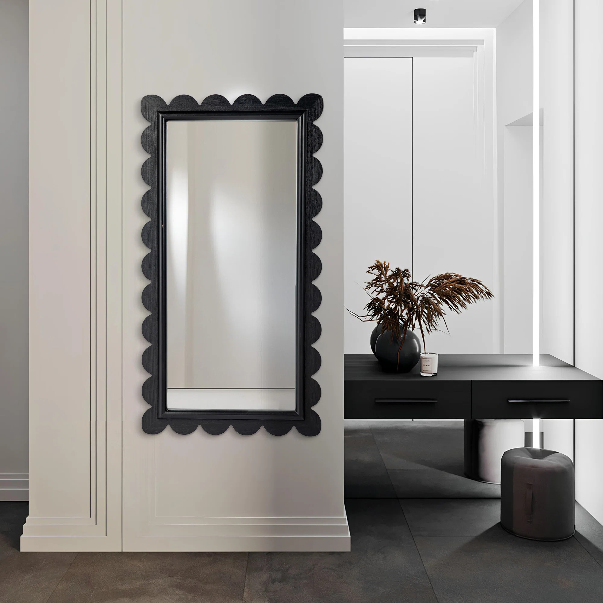 42.50"H Modern Black Wood Frame Wavy Rectangle Wall Mirror | Wayfair North America
