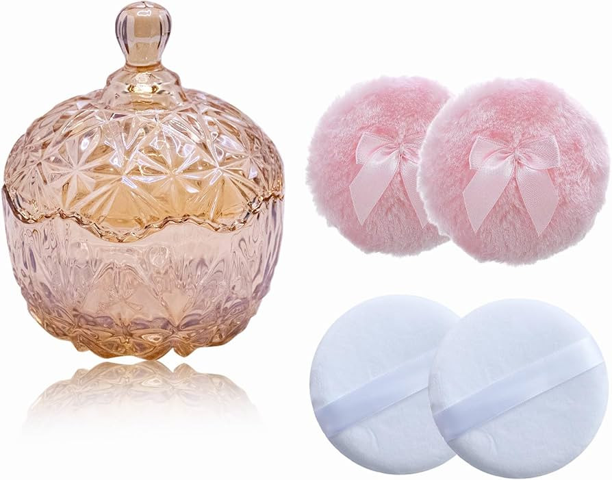 5 Pieces Large Body Powder Puff and Powder Container, Crystal Case for Dust Puff, Powder applicat... | Amazon (US)