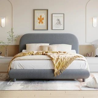 Teddy Fleece Platform Bed Curve-shaped Low Profile Panel Bed Frame | Bed Bath & Beyond