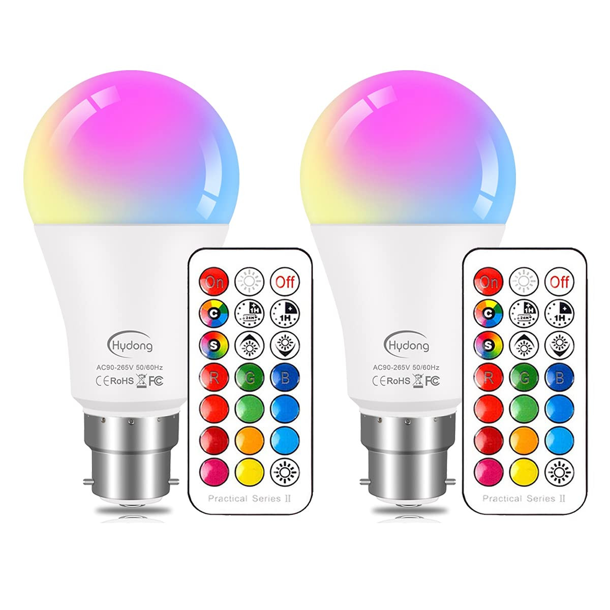 HYDONG Colour Changing Light Bulb B22 Bayonet 10W RGBW LED Light Bulbs with Remote Control,12 Col... | Amazon (UK)
