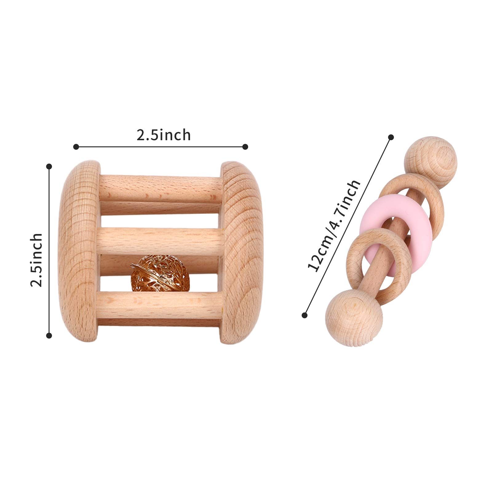 Wooden Baby Toys Wooden Rattle Toys, Baby Starter Toys Baby Grasping Bells Teething Toys, Baby Crawl | Amazon (US)