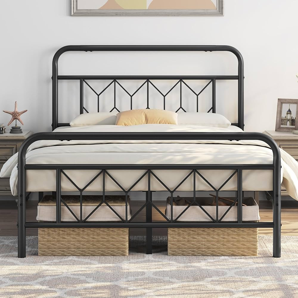 Topeakmart Full Bed Frames Metal Platform Bed with Vintage Style Headboard/Mattress Foundation/No... | Amazon (US)