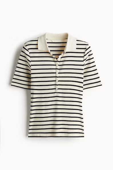 H & M - Ribbed polo shirt - Beige | H&M (UK, MY, IN, SG, PH, TW, HK)