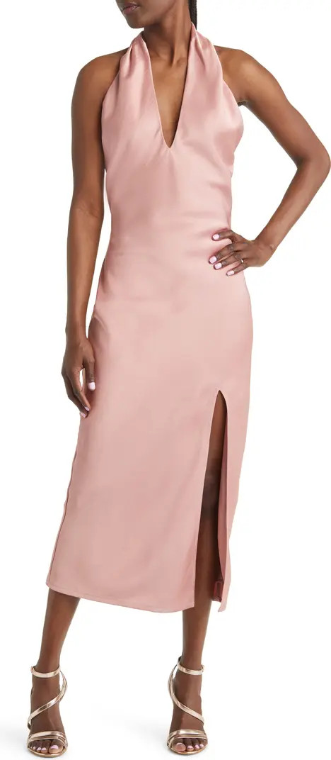 Beyond Classy Satin Halter Cocktail Midi Dress | Nordstrom