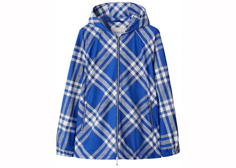 Men's Burberry CheckPattern Hooded Jacket in Cobalt Blue/White | StockX