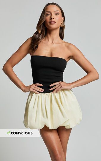 Harley Mini Dress - Strapless Drop Waist Contrast Dress in White/Black | Showpo (US, UK & Europe)