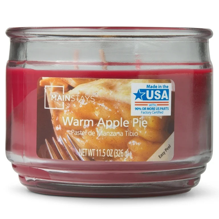 Mainstays Warm Apple Pie Scented 3-Wick Glass Jar Fall Candle, 11.5 oz. | Walmart (US)
