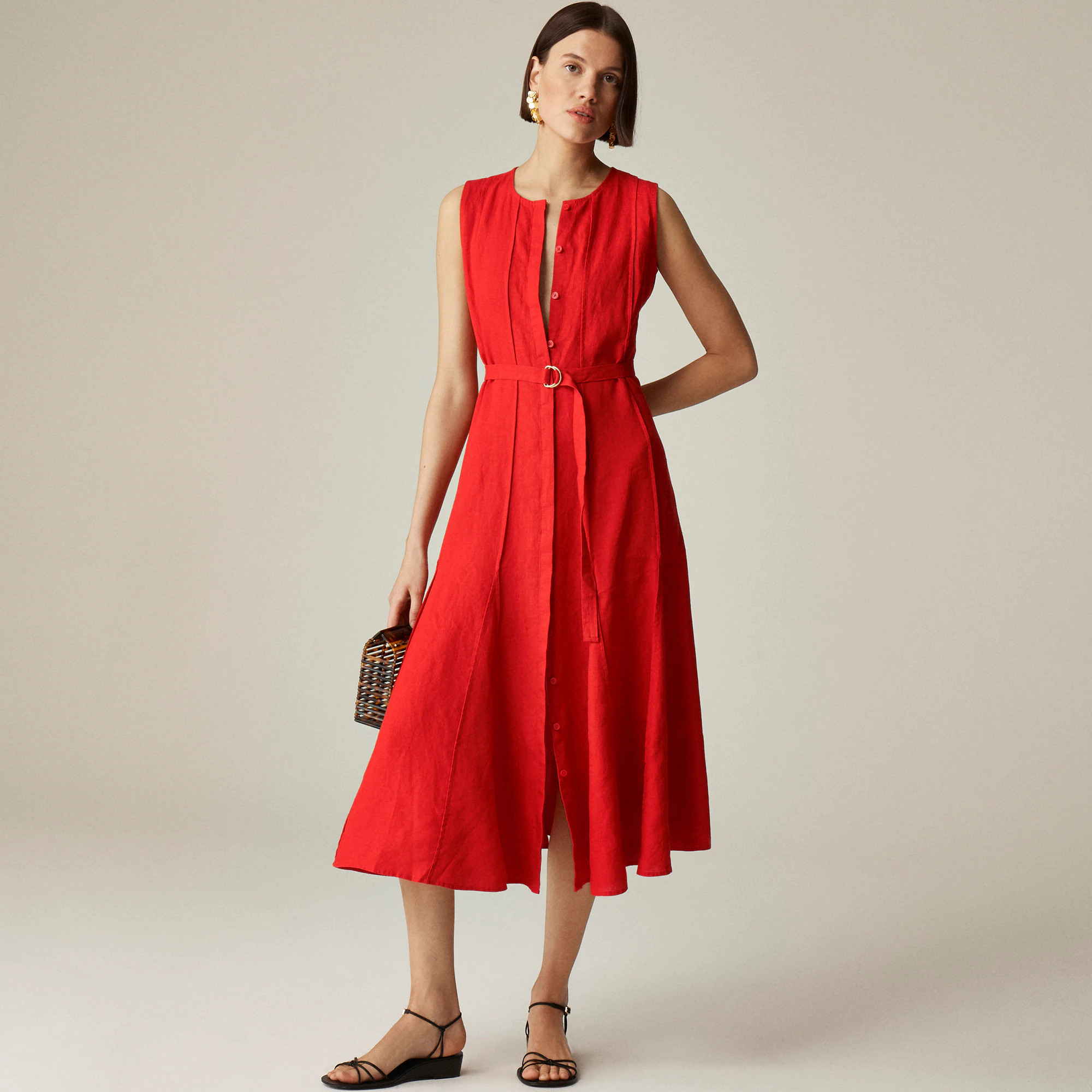 Seamed linen dress with removable belt | J. Crew US