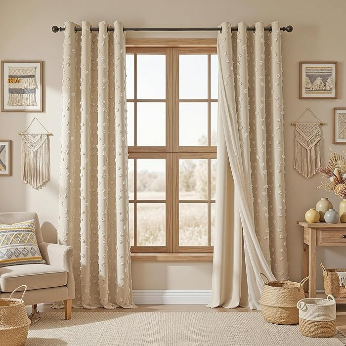 MYSKY HOME Beige Boho Curtains for Living Room 84 Inches Long Blackout Bohemian Curtains 2 Panels... | Amazon (US)