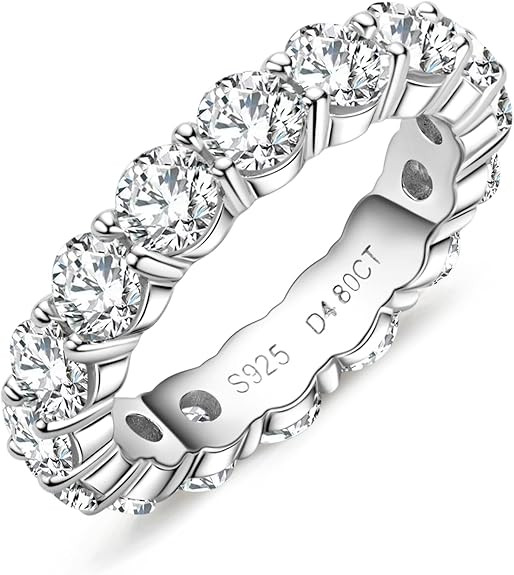 Eternity Ring for Women 18K White Gold Plated Sterling Silver Rings Round Cut Cubic Zirconia Wedd... | Amazon (US)