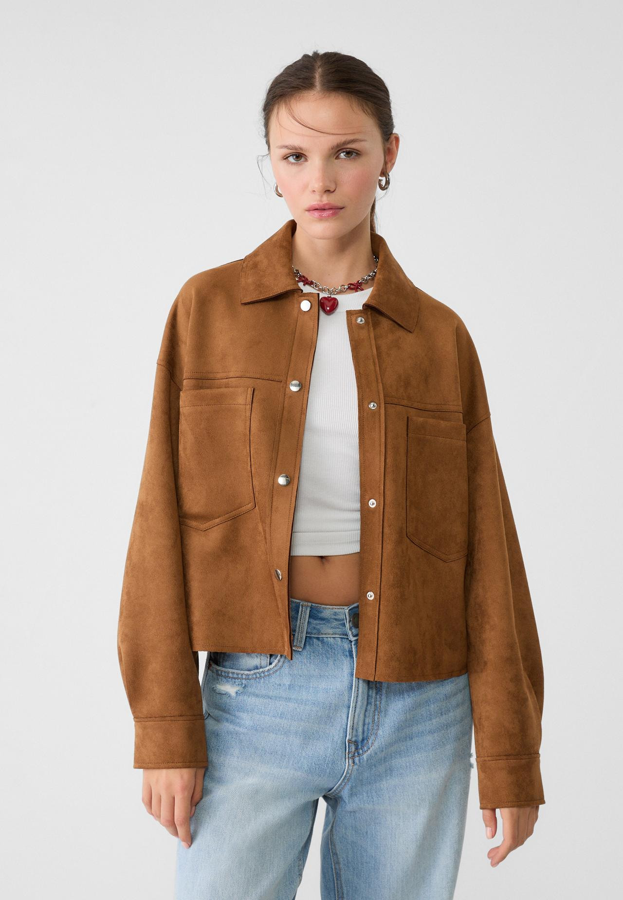 Cropped faux suede overshirt | Stradivarius (UK)