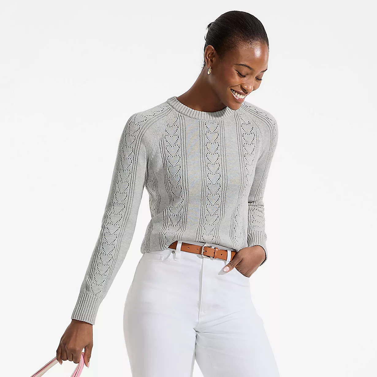 Women's Drifter Raglan Pointelle Crew Neck Sweater | Lands' End (US)