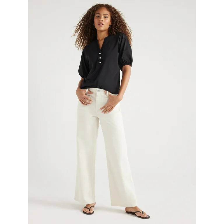 Free Assembly Women’s Henley Tee with Short Puff Sleeves, Sizes XS-XXL - Walmart.com | Walmart (US)