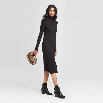 Women's Long Sleeve Mock Turtleneck Rib Knit Midi Dress - A New Day™ | Target