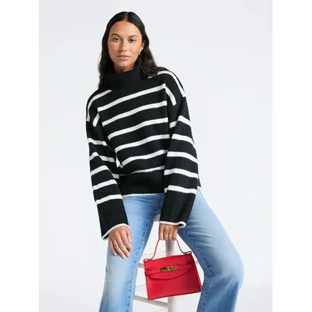 Time and Tru Women's Chunky Turtleneck Pullover Sweater with Long Sleeves, Mid-weight, Sizes XS-XXXL | Walmart (US)