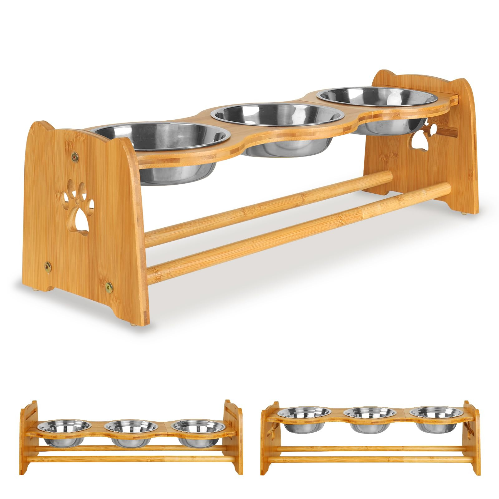 X-ZONE PET Elevated Dog Bowls for Cats and Dogs, Adjustable Bamboo Raised Bowls for Medium Dog, F... | Amazon (US)