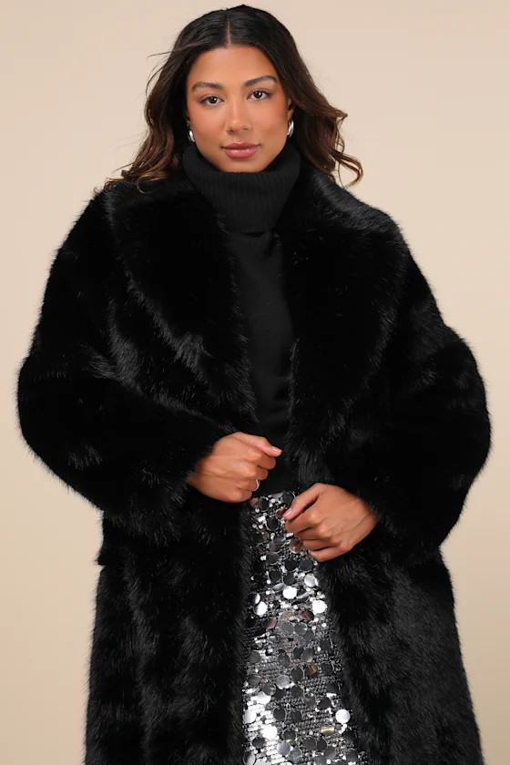 Avid Trendsetter Black Faux Fur Longline Coat | Lulus