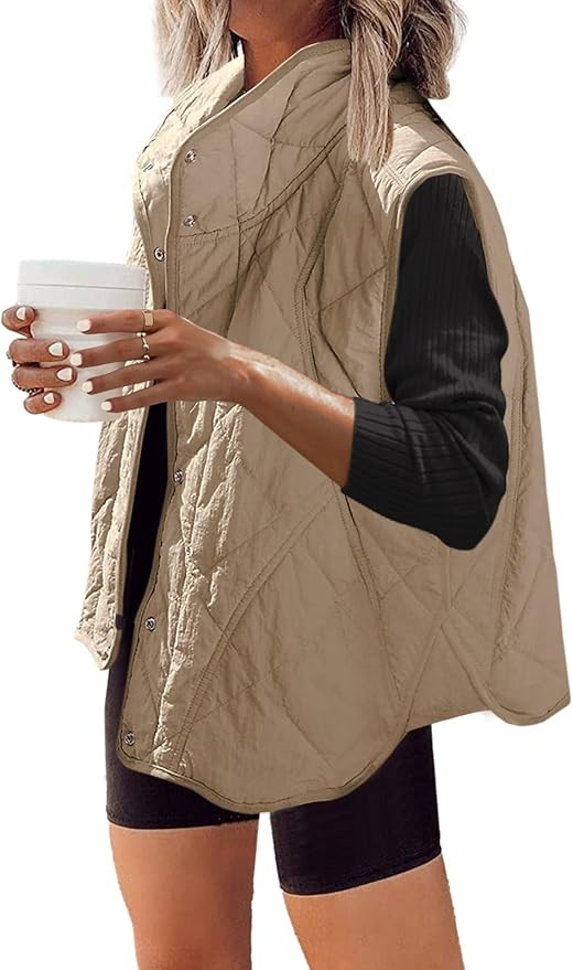 SENSERISE Womens Oversized Quilted Vest Stand Collar Lightweight Zip Padded Gilet with Pockets | Amazon (US)