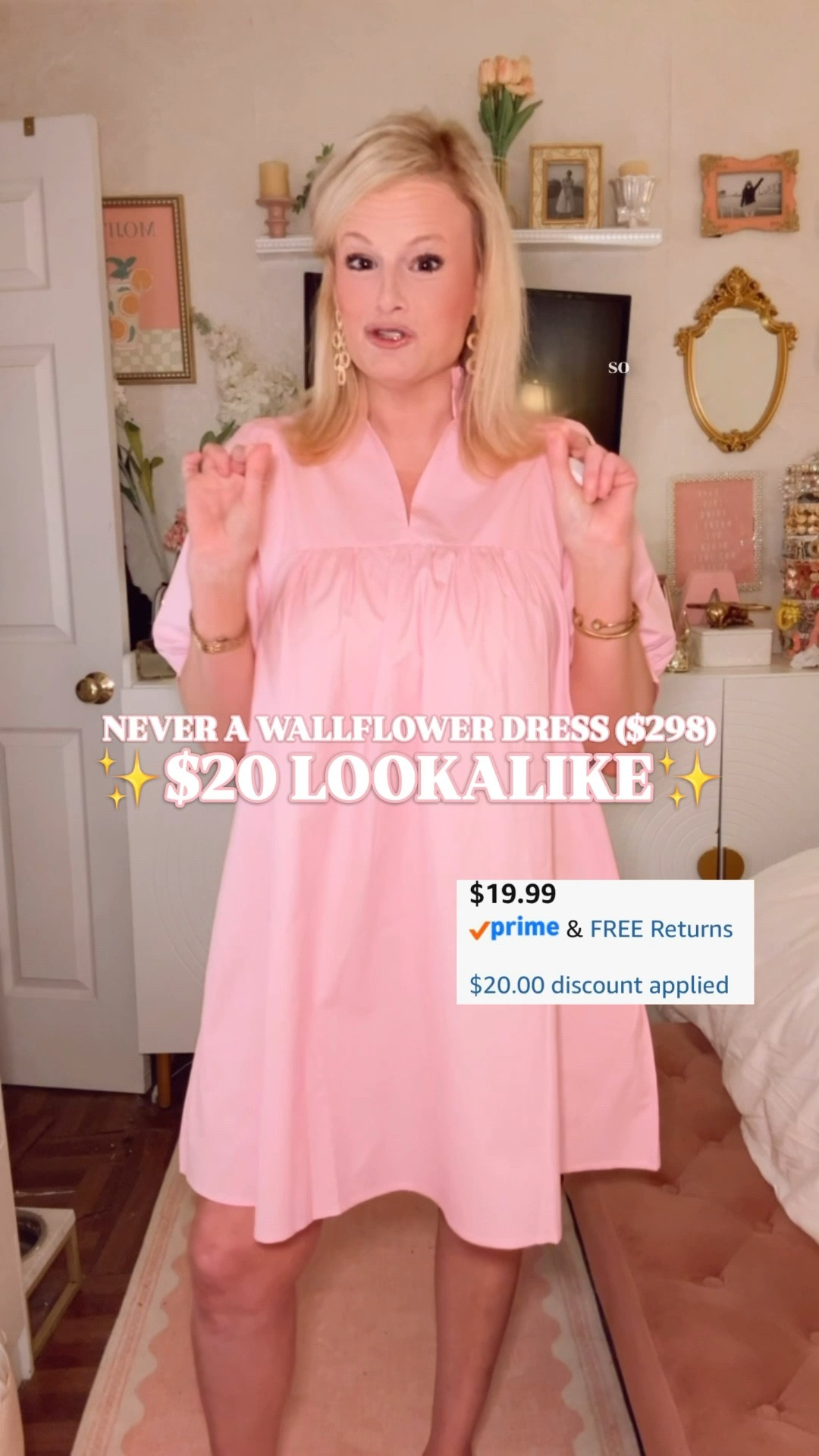 Never A Wallflower look for less | Amazon dress find | pink cotton dress | babydoll mini dress | summer dress

This pink Amazon dress is giving the $298 Never A Wallflower dress look for way less, and it is only $20 right now with promo code TURX8NDV.

The soft pink color, V neckline, stand collar, short puff sleeves, babydoll mini silhouette, swing shape, and pockets make this such an easy Amazon dress find for summer. It has that pretty polished designer-inspired look, but at a price that makes it an immediate add-to-cart.

It is 100% cotton, machine washable, and available in 5 colors.

This is the kind of dress that works for teacher outfits, work outfits, brunch, church, baby showers, bridal showers, graduation parties, casual date night outfits, summer parties, vacation dinners, school events, lunch dates, and everyday warm weather outfits.

Style it with gold sandals, raffia slides, pearl earrings, white sneakers, wedges, a straw tote, a denim jacket, or a cardigan for an easy polished summer outfit that feels cute, feminine, and pulled together.

If you love Never A Wallflower dresses, pink summer dresses, puff sleeve dresses, cotton mini dresses, babydoll dresses, Amazon fashion finds, teacher dresses, work dresses, and designer looks for less, this is such a strong $20 sale find.

Never A Wallflower look for less, Never A Wallflower inspired dress, Amazon dress find, Amazon dress, pink dress, pink summer dress, pink mini dress, cotton dress, 100 cotton dress, cotton summer dress, babydoll dress, swing dress, puff sleeve dress, V neck dress, dress with pockets, teacher dress, teacher outfit, work outfit, date night outfit, bridal shower dress, baby shower dress, graduation dress, summer outfit, designer look for less

#LTKFindsUnder50 #LTKFindsUnder100 #PreppyStyle #WorkOutfit #LookForLess #TeacherOutfit #SummerOutfits

#LTKWorkwear #LTKSaleAlert #LTKWedding