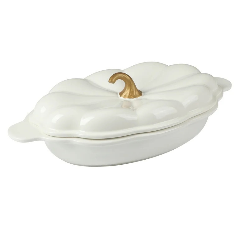 The Pioneer Woman Stoneware 3-Quart Oval Pumpkin Casserole Baking Dish with Lid, Linen | Walmart (US)