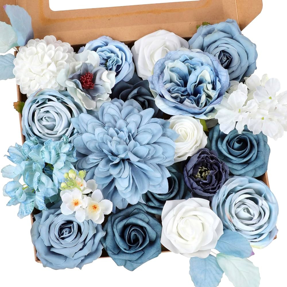 Artificial Flowers for Decoration Blue Flowers Fake Wedding Flowers for DIY Bridal Bouquets Flora... | Amazon (US)