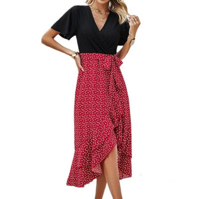Womens Maxi Summer Dresses 2025 Short Sleeve V Neck Boho Floral Print Belted High Low Ruffle Party Cocktail Dress Wine Red M | Target