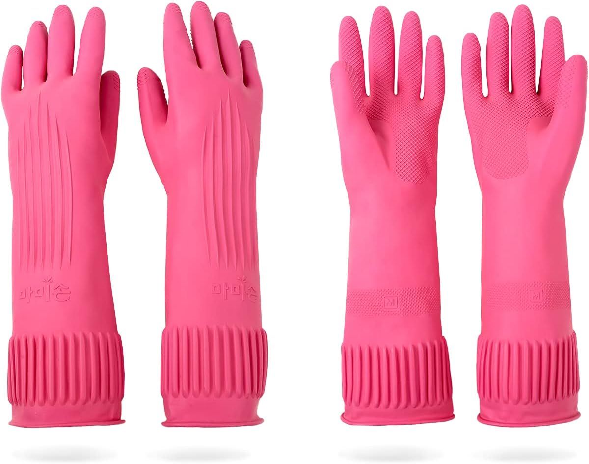 DABOGOSA Mamison 2 Pairs Reusable Waterproof Household Dishwashing Cleaning Rubber Gloves, Non-Slip  | Amazon (US)