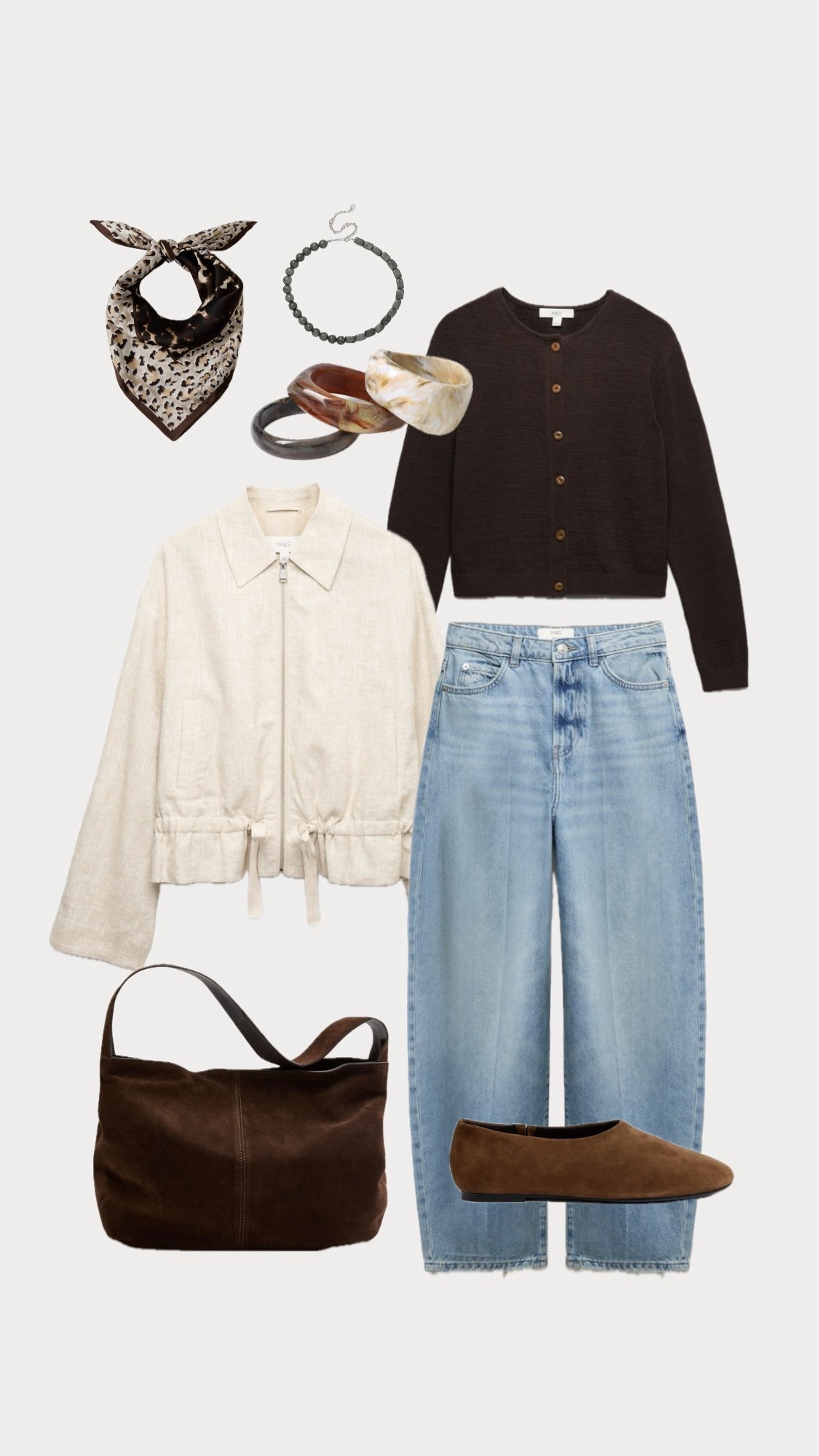 Weekday style ~ spring version 
Blue Barrel Jeans 
Ecru Jacket
Brown Cardigan
Brown Suede Bag 
Bangles Cuffs
Scarf 
Ballet Flats 

#LTKspring #LTKuk #LTKover50style
