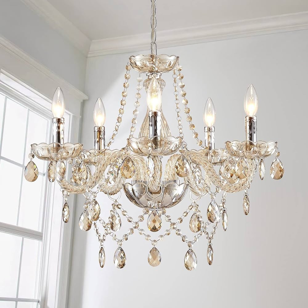 Saint Mossi Modern K9 Crystal Chandelier, Pendant Ceiling Lighting Fixture with 5-Light, Champagn... | Amazon (US)