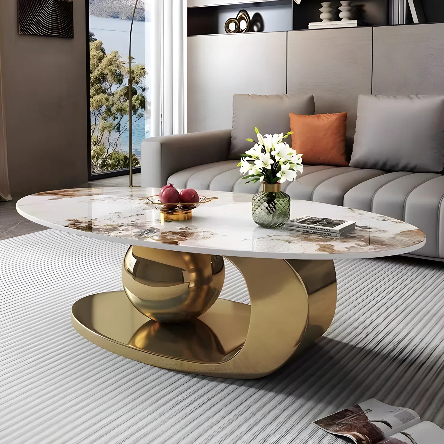 Delvan Oval Countertop Coffee Table With Stainless Steel Base | Wayfair North America