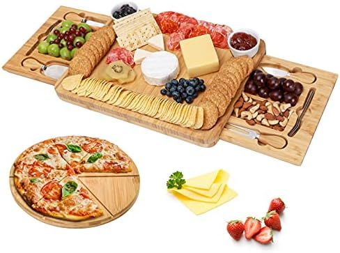 Amazon.com | Smatto Cheese Board and Knife Set, Bamboo Charcuterie Board Set with Double Slide-Ou... | Amazon (US)