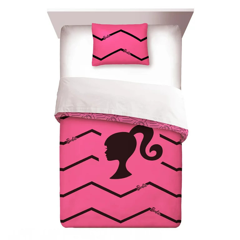 Barbie Kids 2-Piece Twin Full Comforter Set, Reversible, Pink Chevron, Microfiber | Walmart (US)